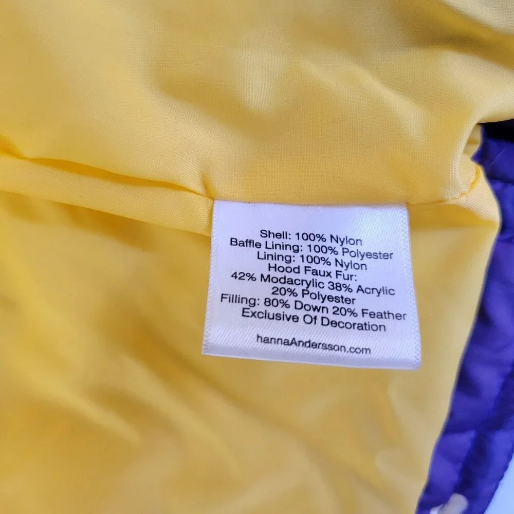 Hanna Andersson Girls Purple Rainbow Puffer Jacket W/ Faux Fur Hood Size 5 - Picture 6 of 6